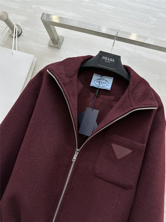 Prada short stand collar wool coat